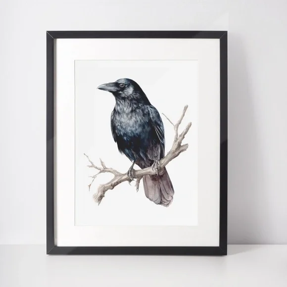 Watercolor Black Crow Wall Art Print Unframed - Black Bird Illustration Artwork - Picture 3 of 6